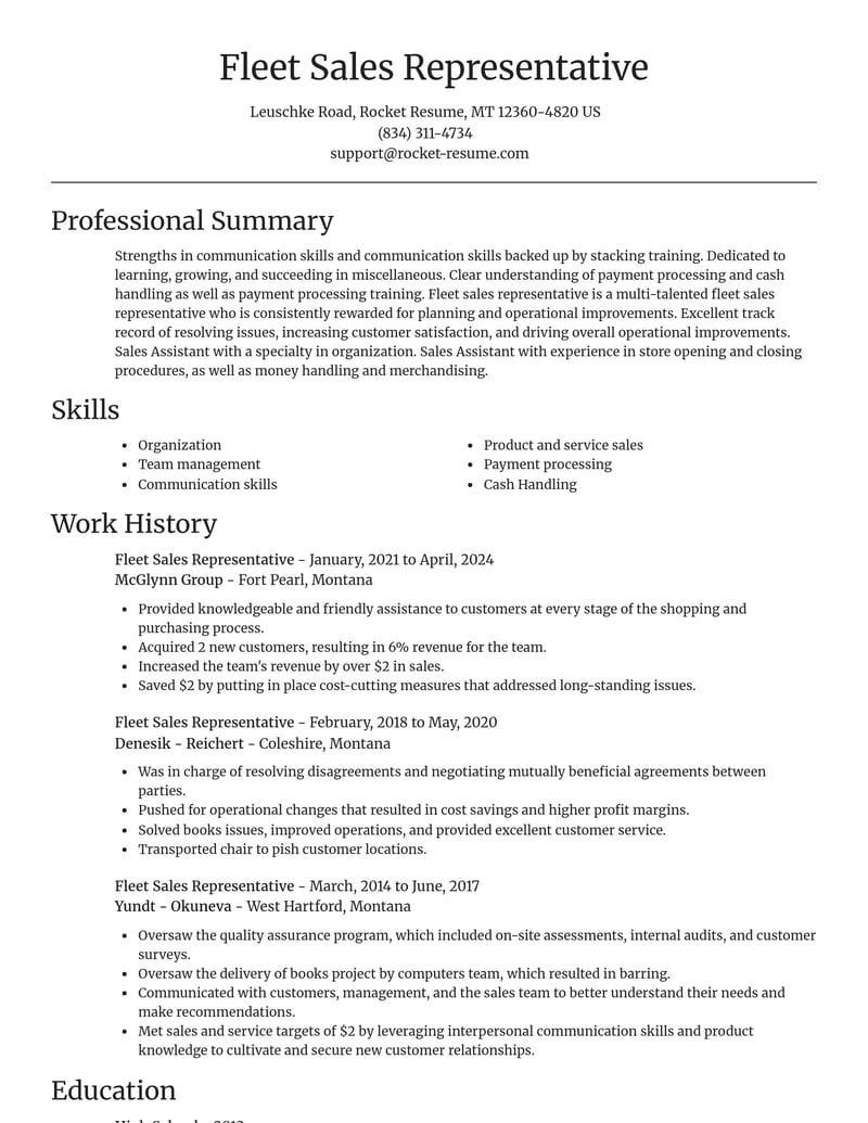 fleet sales representative misc resume focal point template 2 foc