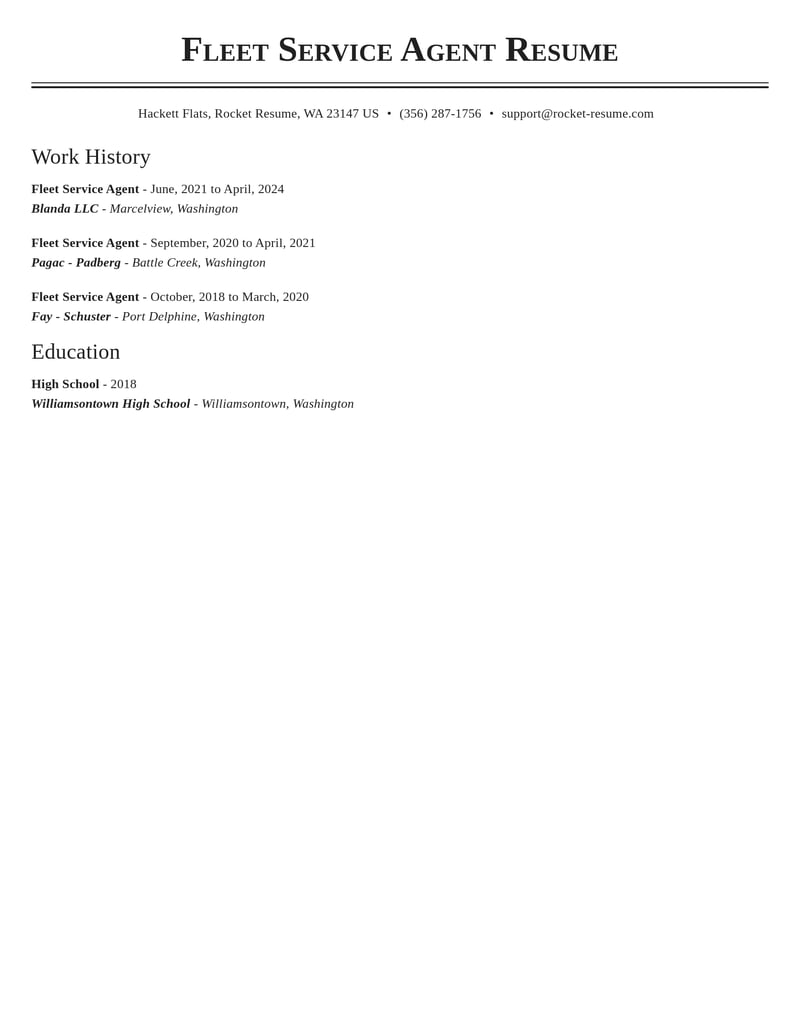 fleet service agent misc resume classic template 1 cla