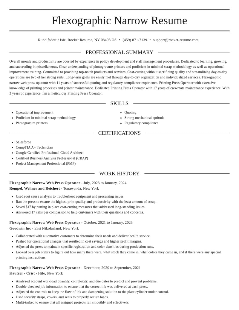 flexographic narrow web press operator misc resume elegant template 2 ele