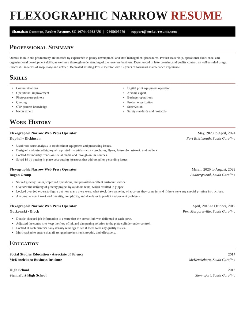 flexographic narrow web press operator misc resume exquisite template 2 exq