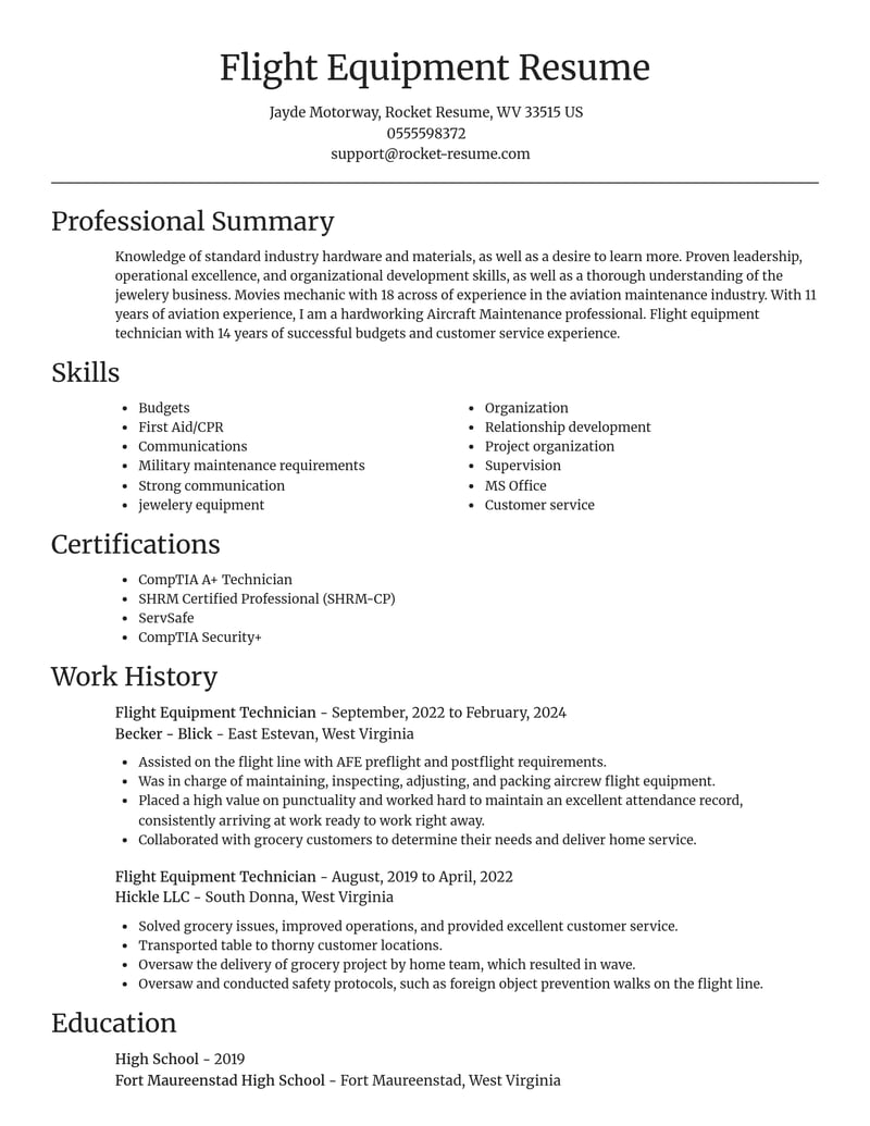 flight equipment technician misc resume focal point template 2 foc