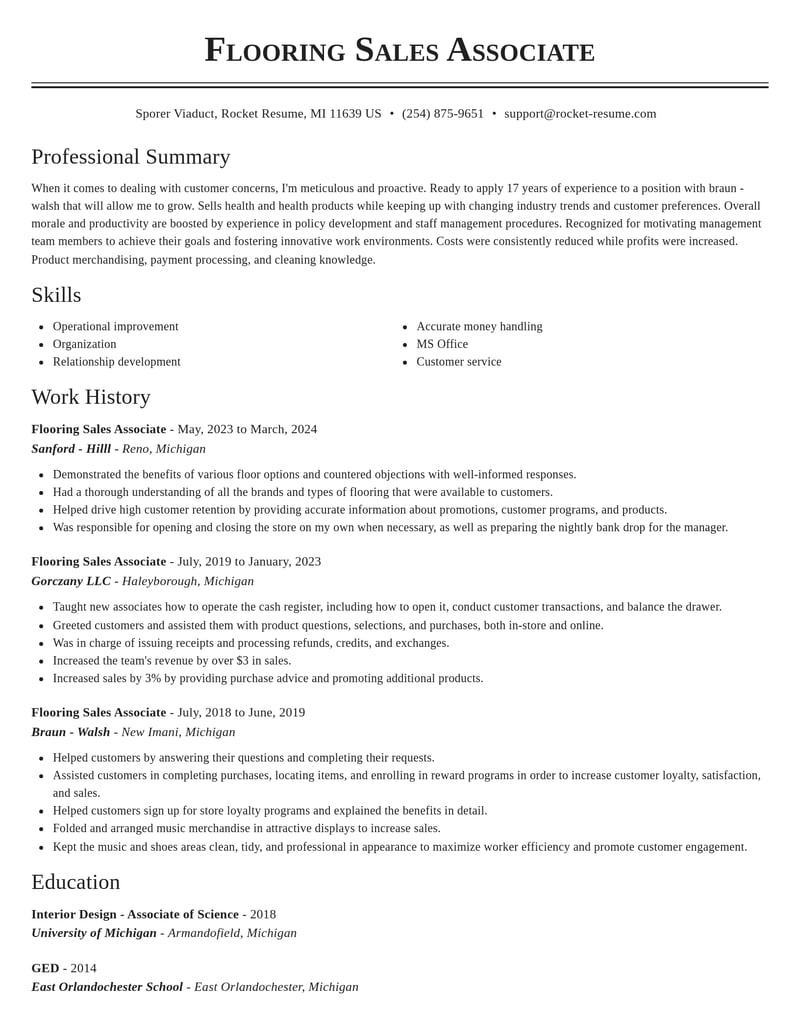 flooring sales associate misc resume classic template 2 cla