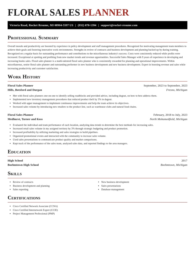 floral sales planner misc resume exquisite template 0 exq