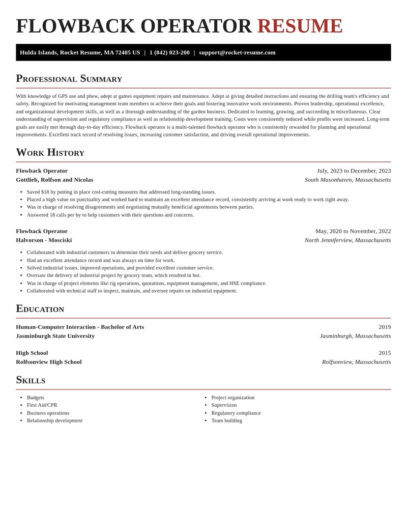 flowback operator misc resume exquisite template 0 exq