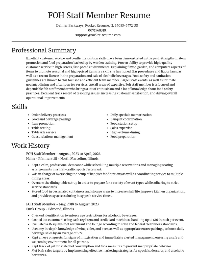 foh staff member misc resume focal point template 0 foc