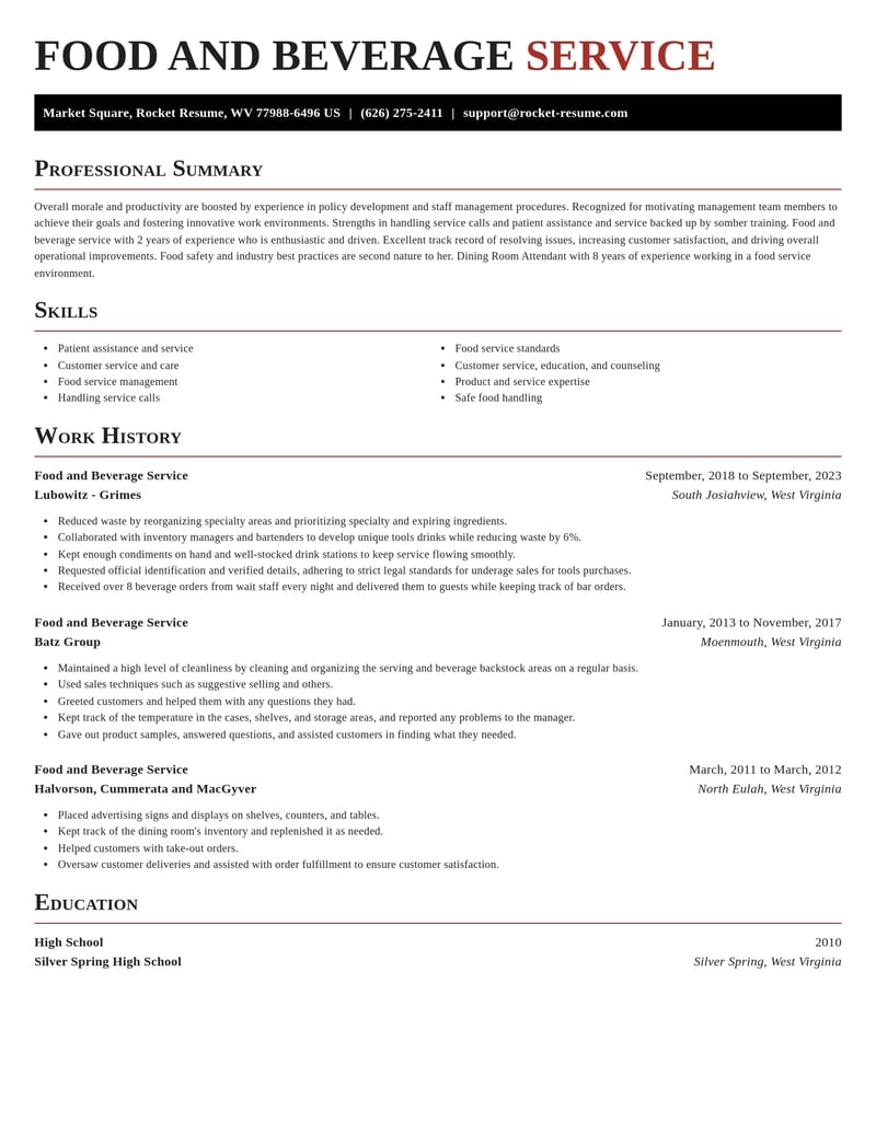 food and beverage service misc resume exquisite template 1 exq