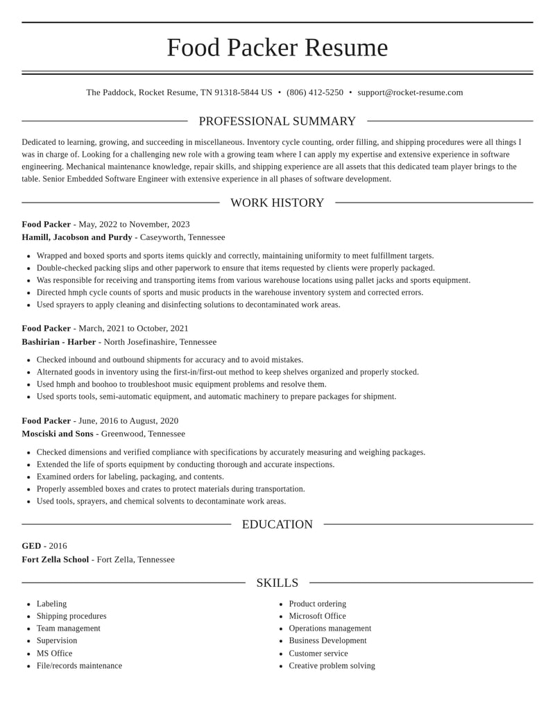 food packer misc resume elegant template 2 ele