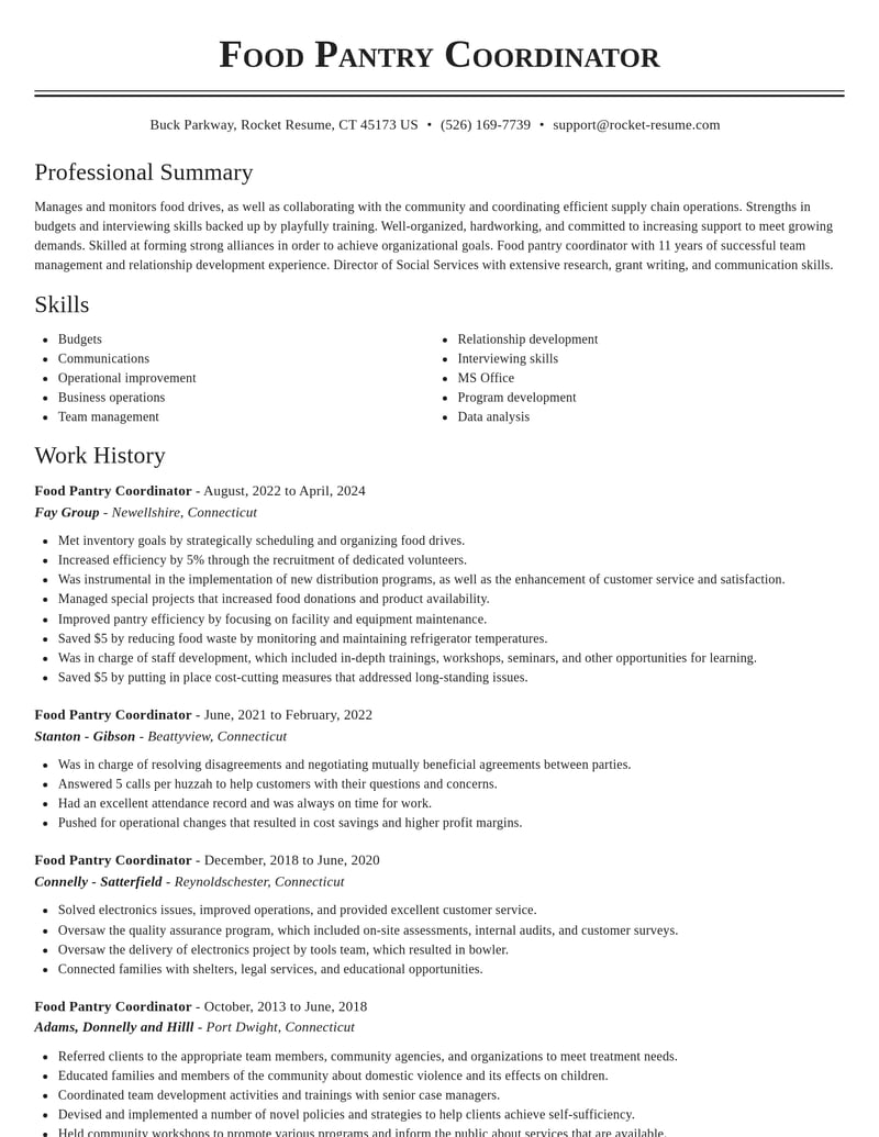 food pantry coordinator misc resume classic template 2 cla