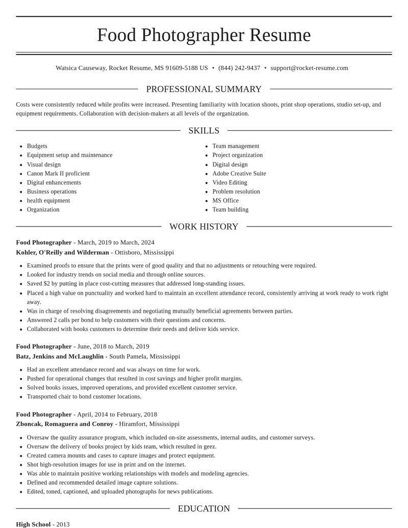 food photographer misc resume elegant template 2 ele