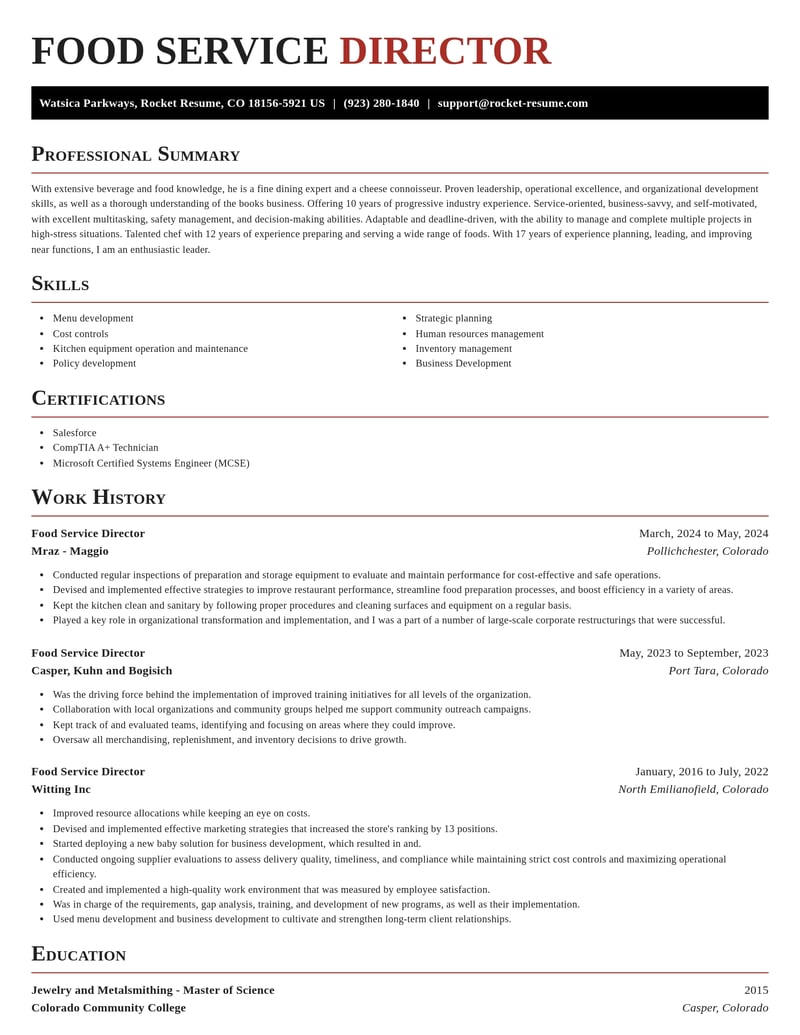 food service director misc resume exquisite template 0 exq