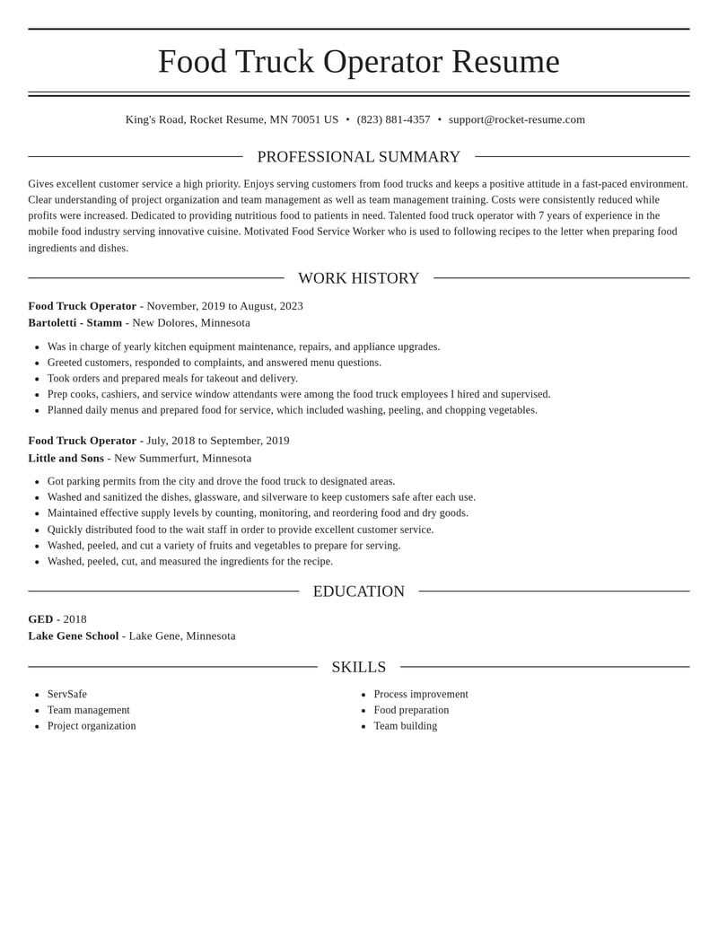 food truck operator misc resume elegant template 2 ele