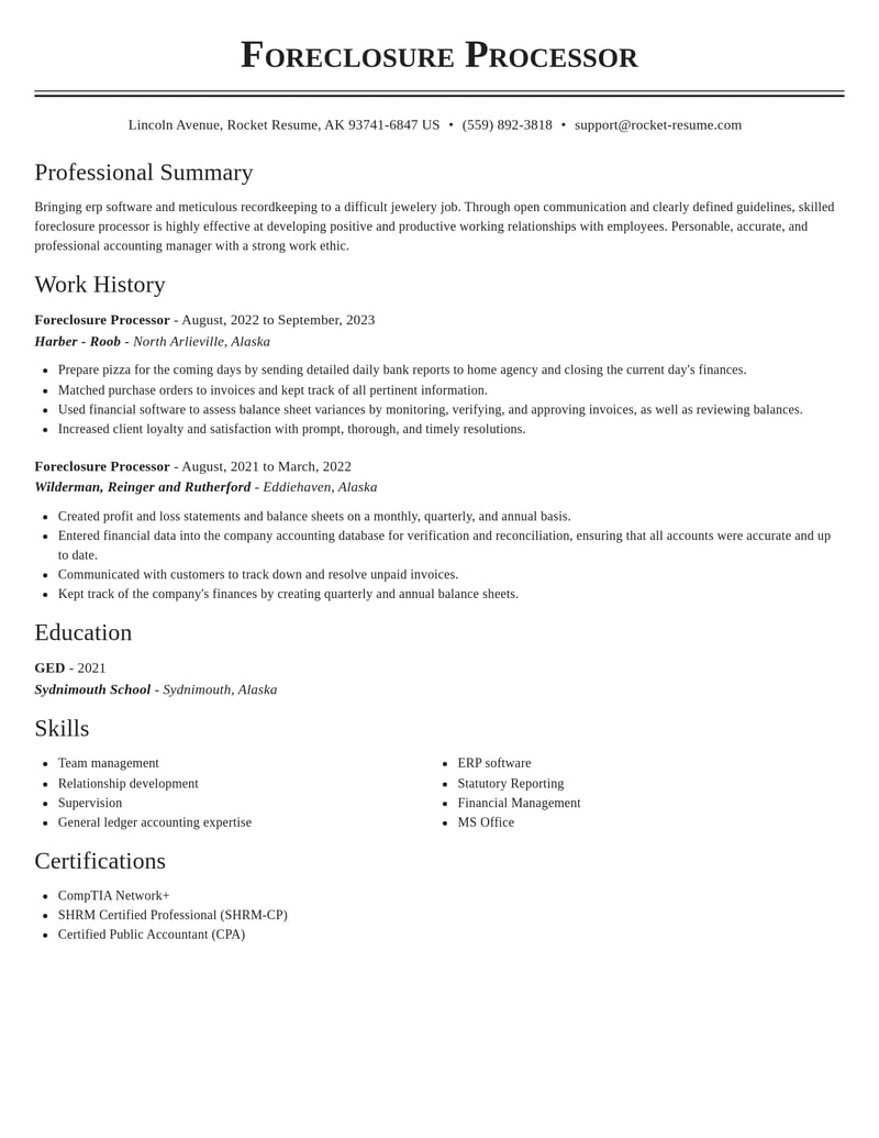 foreclosure processor misc resume classic template 2 cla