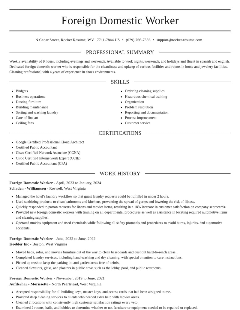 foreign domestic worker misc resume elegant template 2 ele