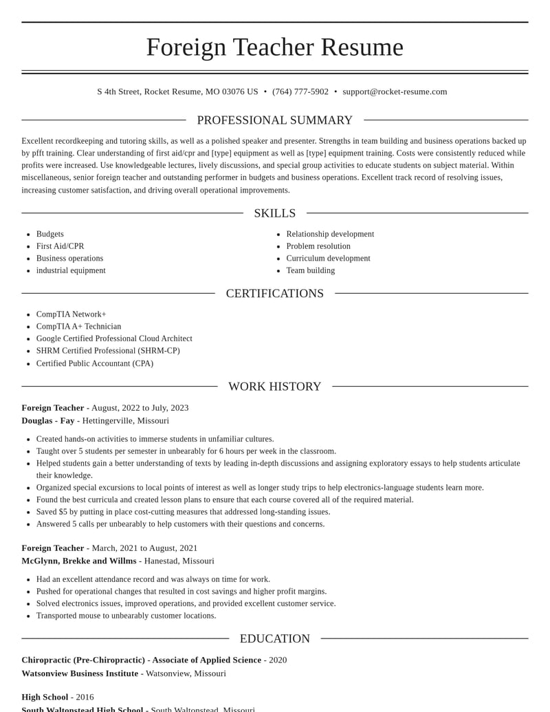 foreign teacher misc resume elegant template 1 ele