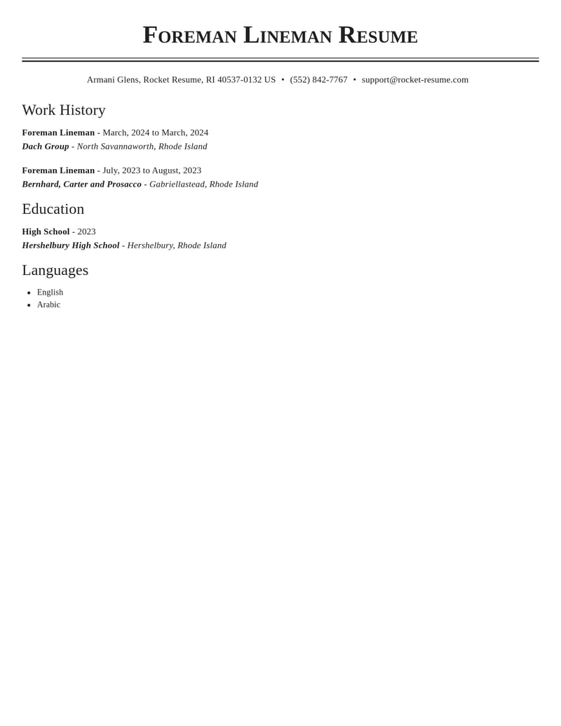 foreman lineman misc resume classic template 2 cla