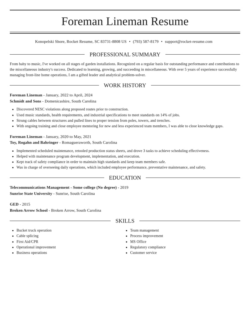 foreman lineman misc resume elegant template 2 ele