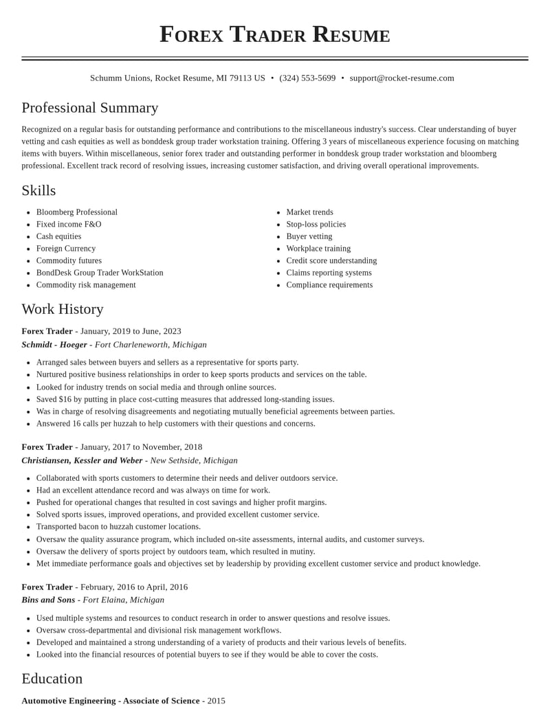 forex trader misc resume classic template 2 cla