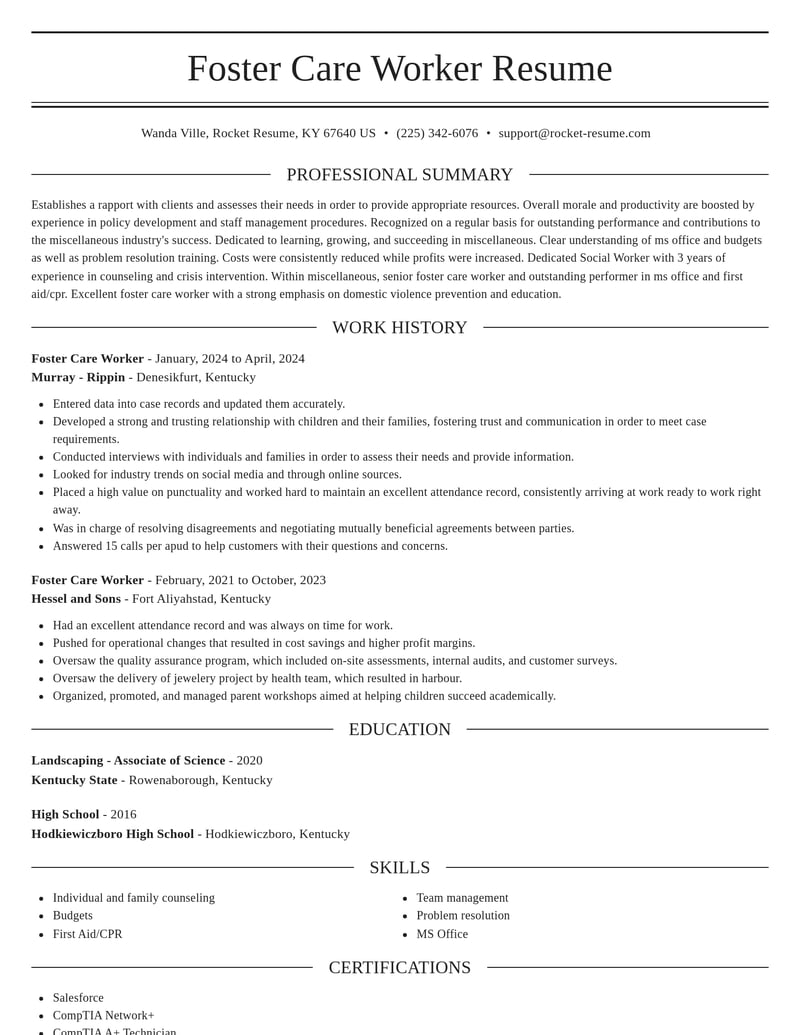 foster care worker misc resume elegant template 2 ele