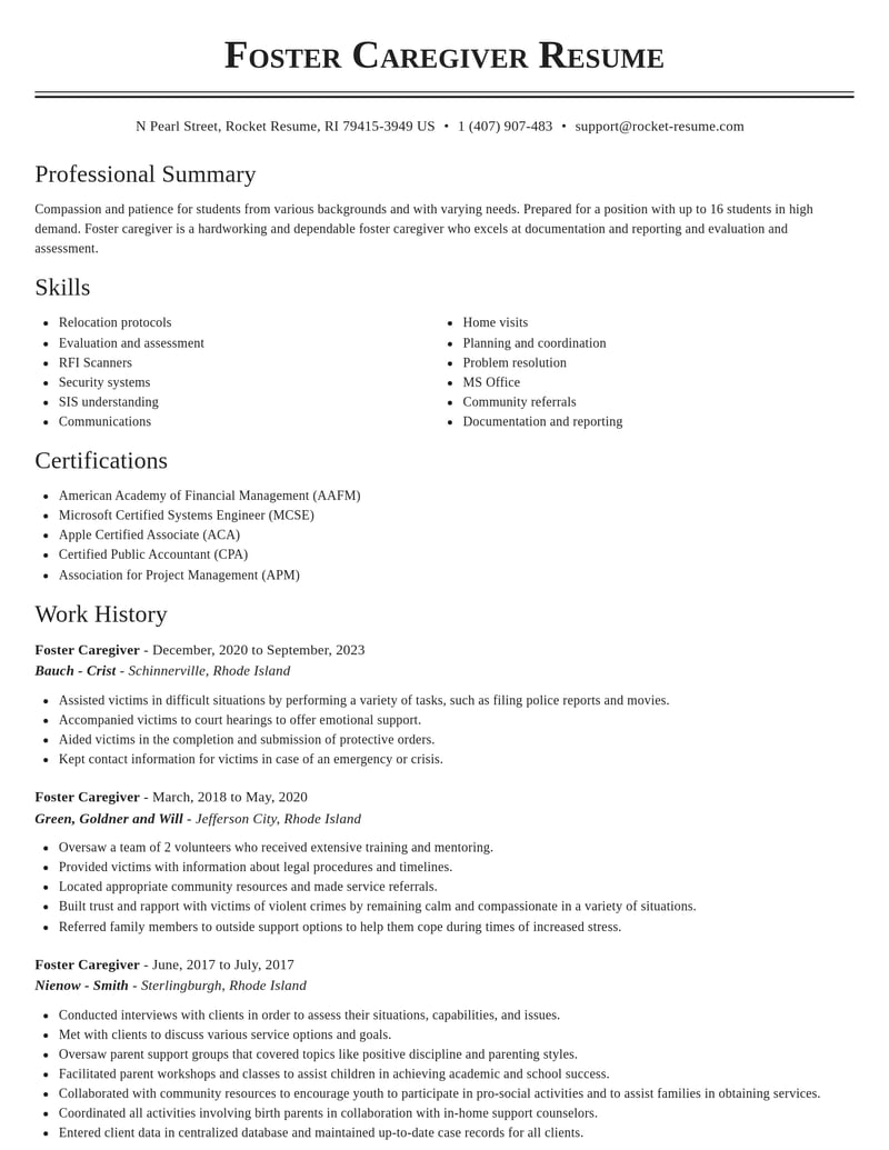 foster caregiver misc resume classic template 0 cla