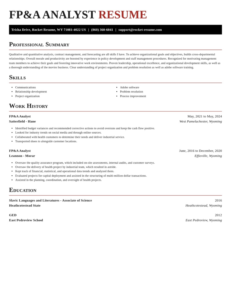 FP&A Analyst Resume Builder | Rocket Resume