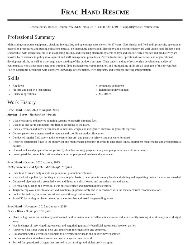 frac hand misc resume classic template 2 cla