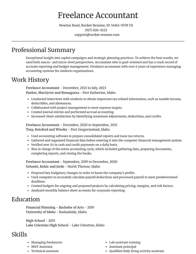 freelance accountant misc resume focal point template 2 foc