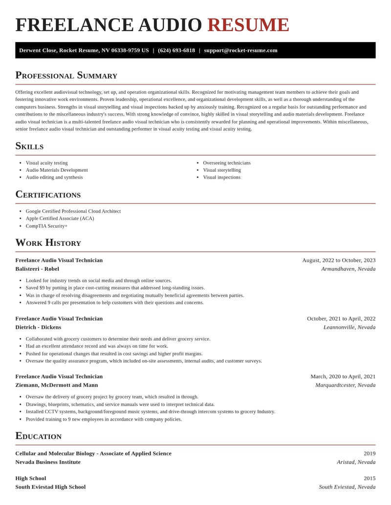 freelance audio visual technician misc resume exquisite template 2 exq