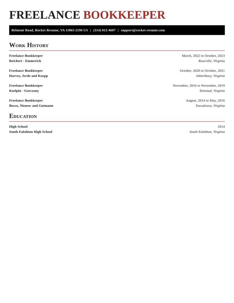 freelance bookkeeper misc resume exquisite template 2 exq
