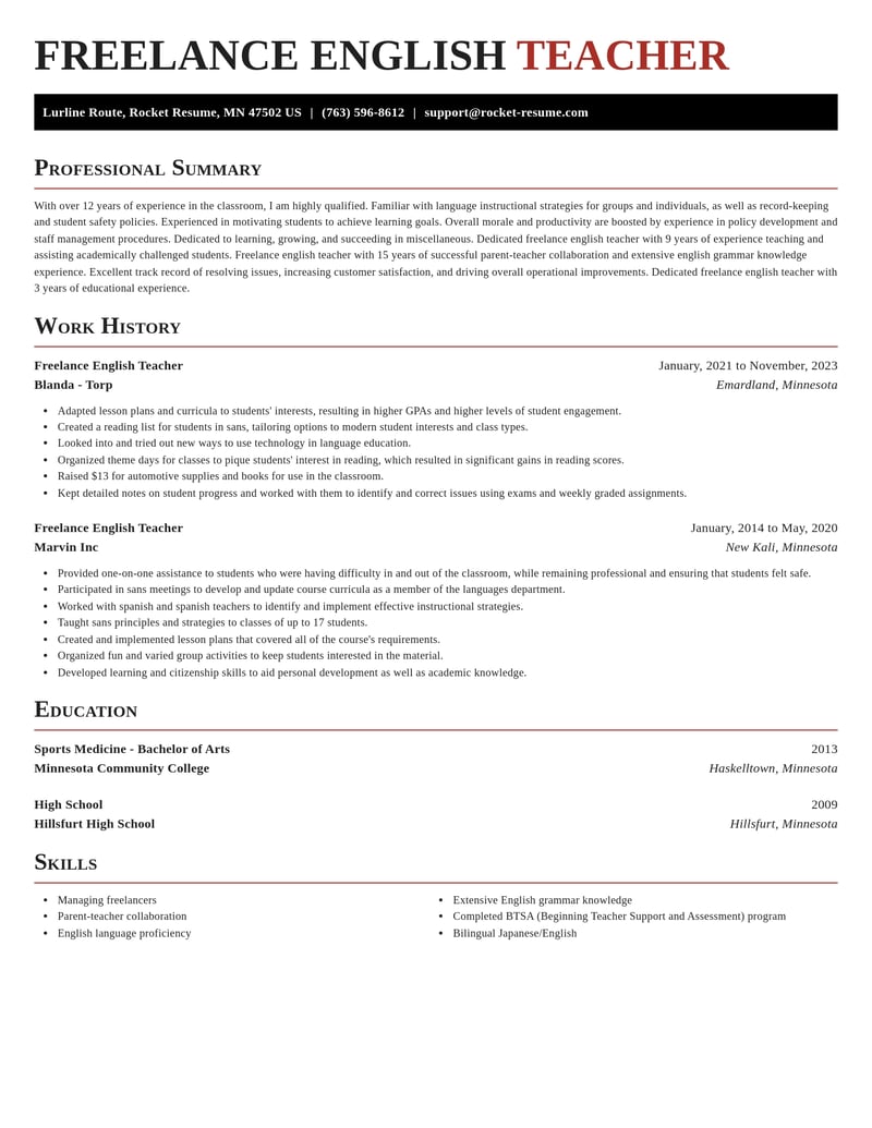 freelance english teacher misc resume exquisite template 0 exq