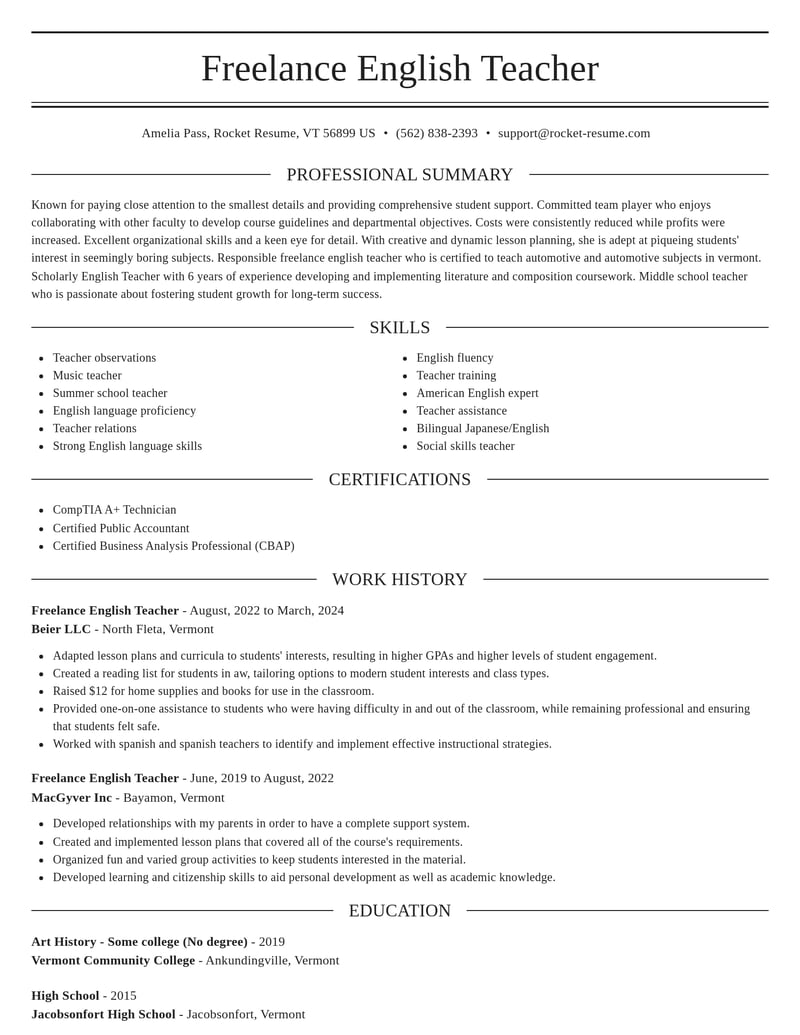 freelance english teacher misc resume elegant template 2 ele