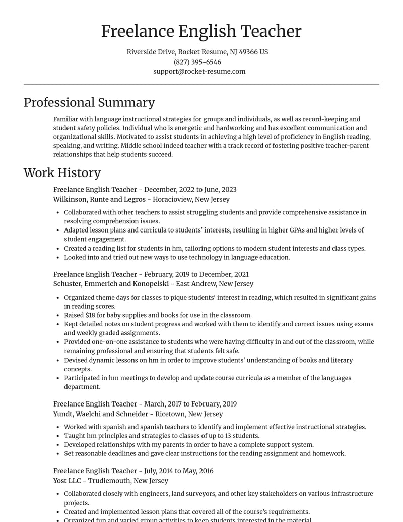 freelance english teacher misc resume focal point template 2 foc
