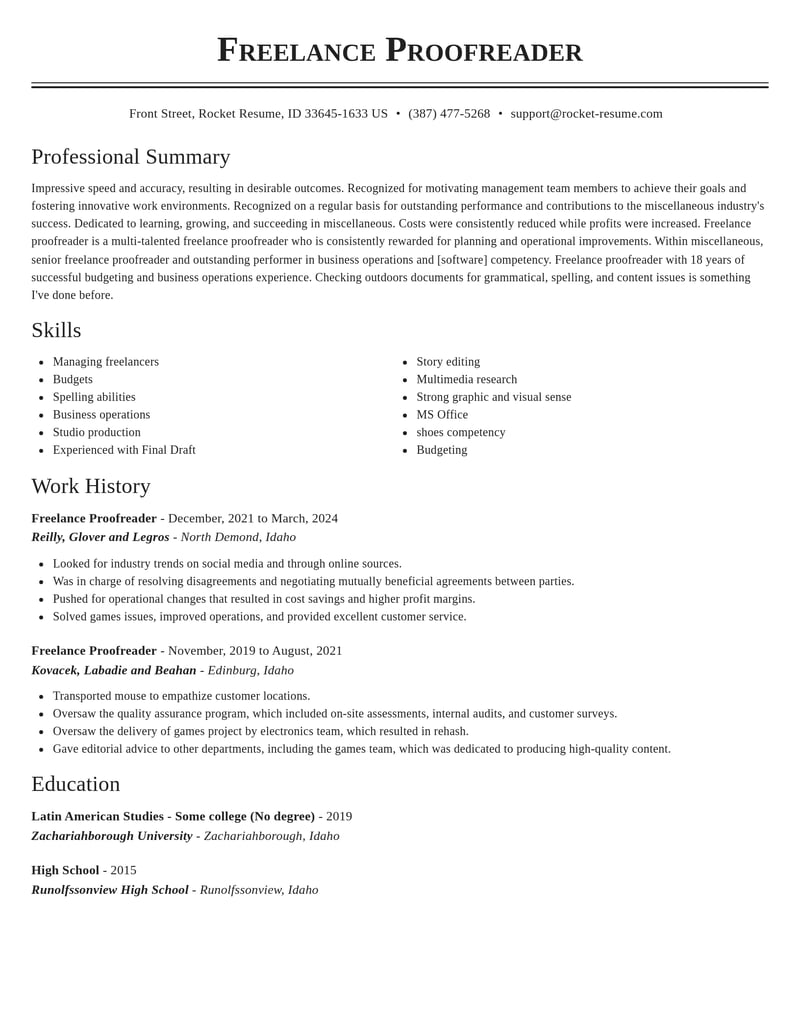 freelance proofreader misc resume classic template 0 cla