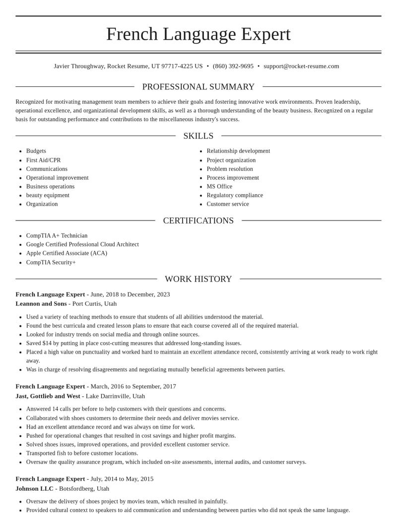 french language expert misc resume elegant template 2 ele