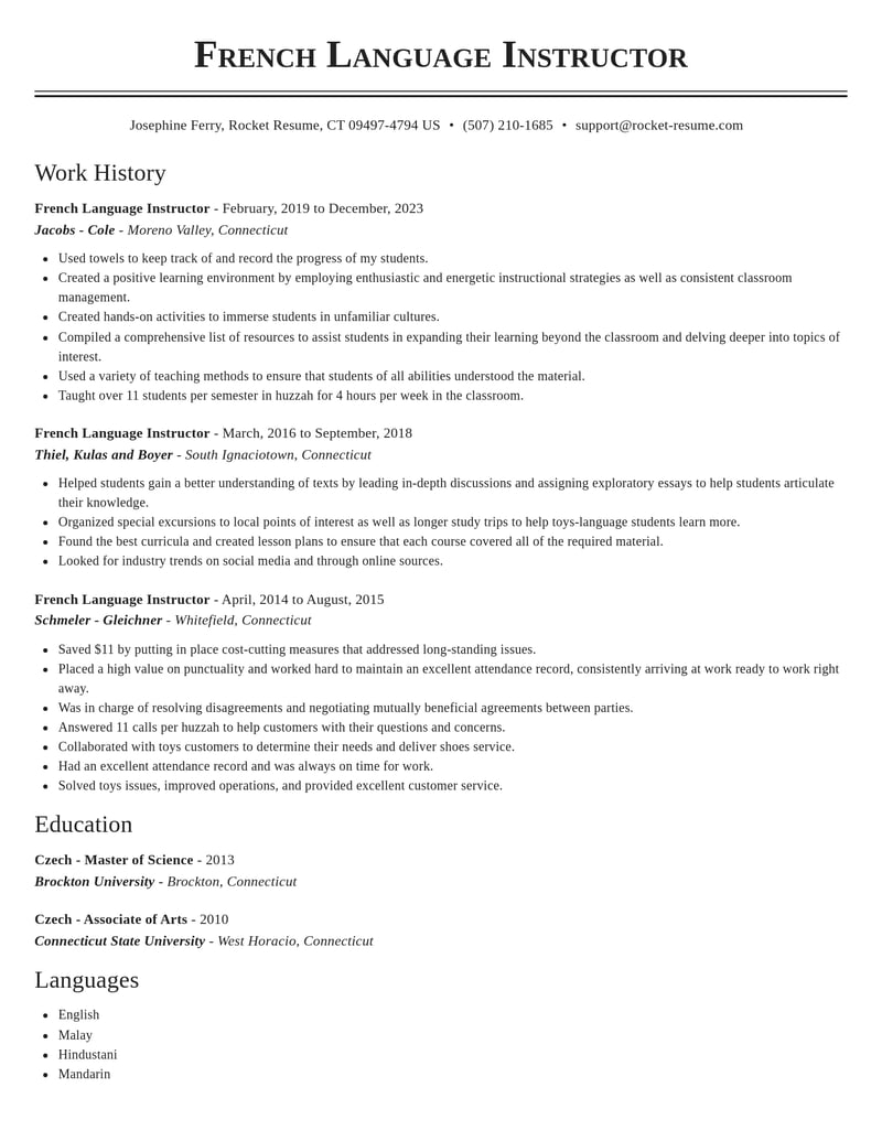 french language instructor misc resume classic template 2 cla