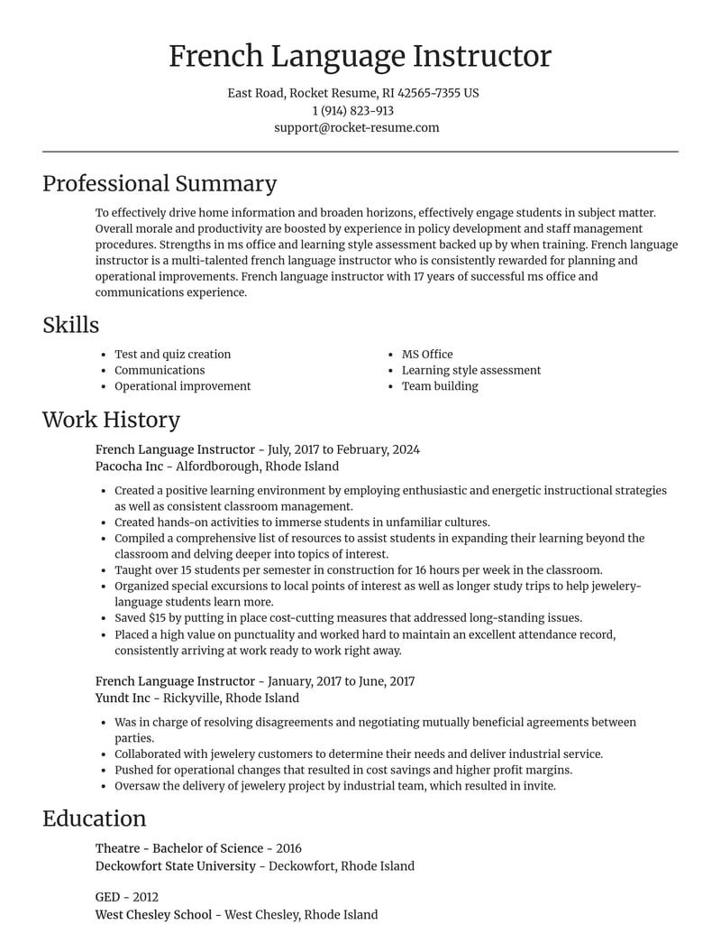french language instructor misc resume focal point template 2 foc