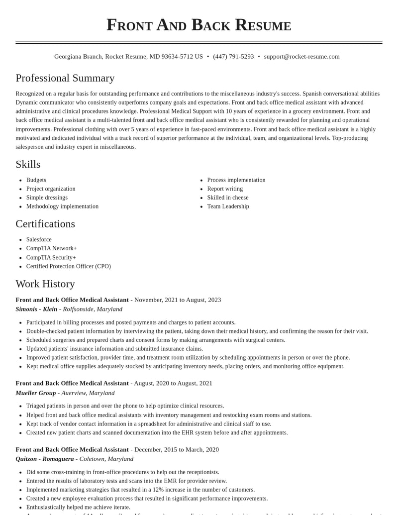 front and back office medical assistant misc resume classic template 0 cla
