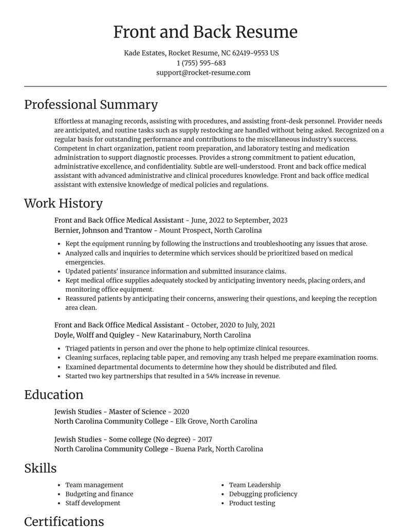 front and back office medical assistant misc resume focal point template 0 foc