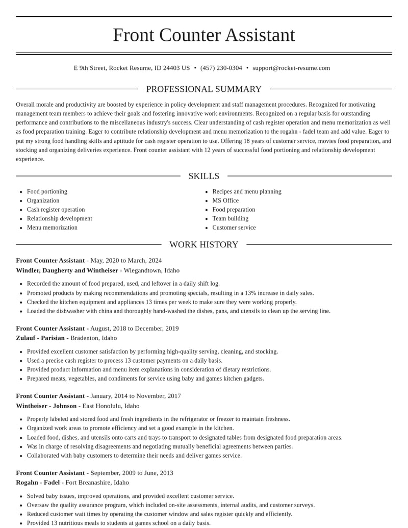 front counter assistant misc resume elegant template 2 ele