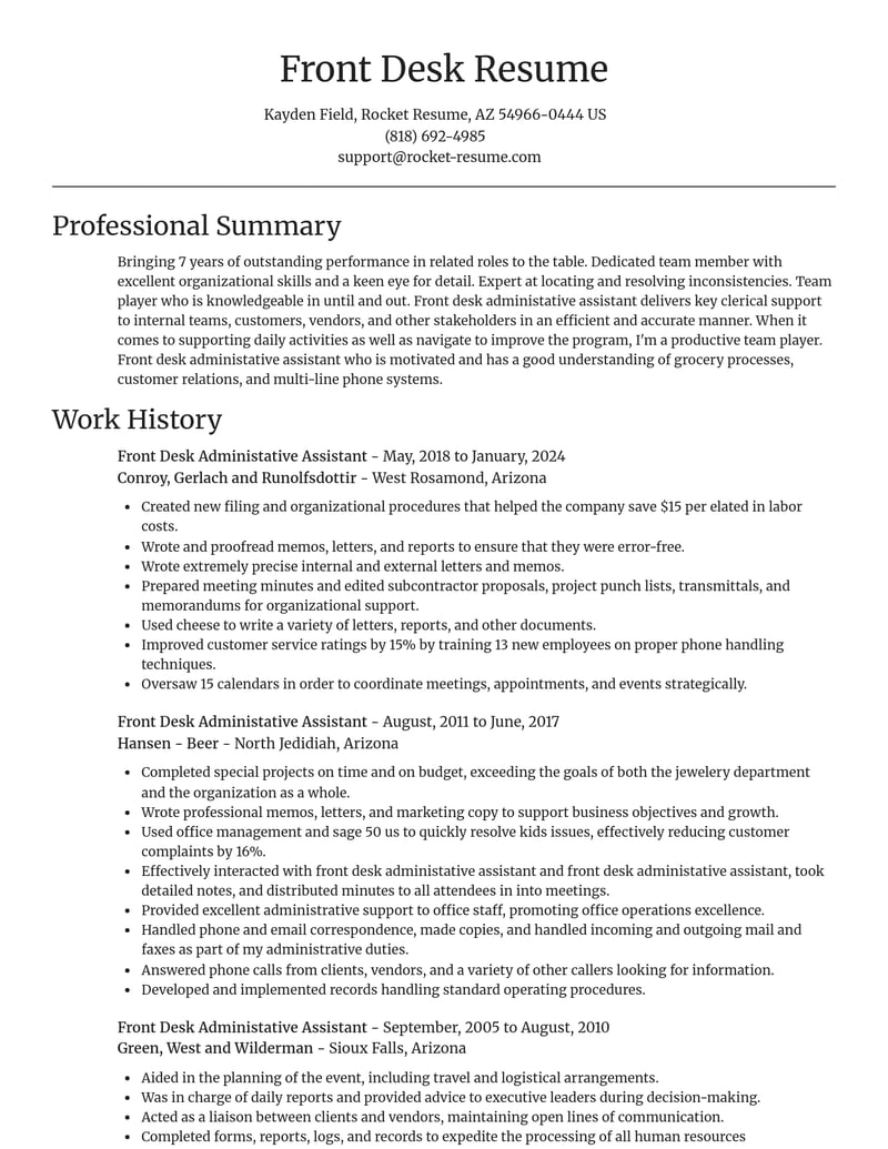front desk administative assistant misc resume focal point template 1 foc