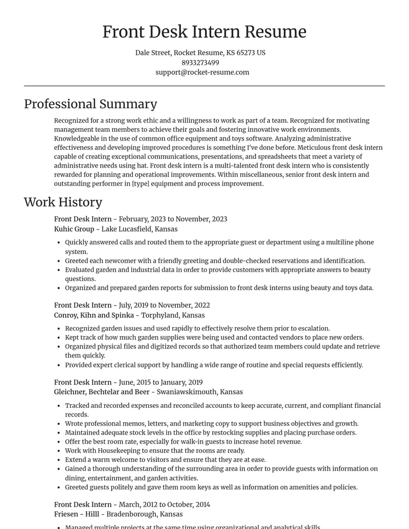 front desk intern misc resume focal point template 0 foc