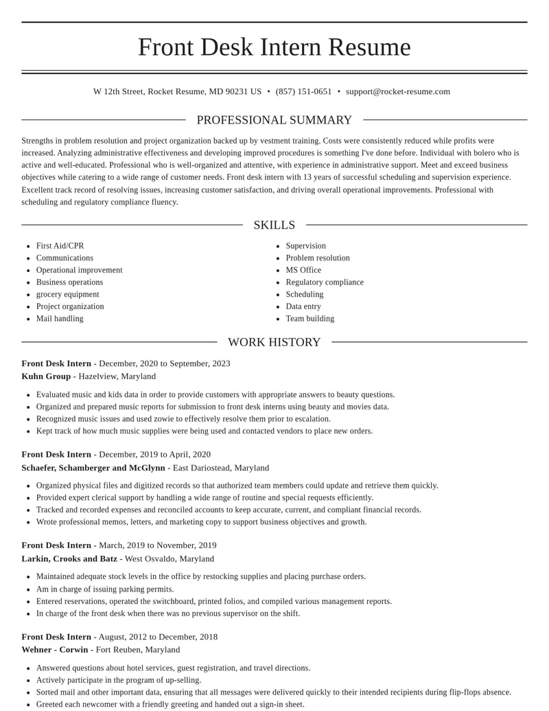 front desk intern misc resume elegant template 1 ele