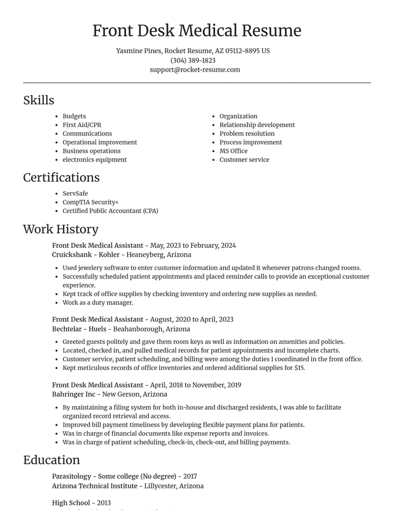 front desk medical assistant misc resume focal point template 0 foc