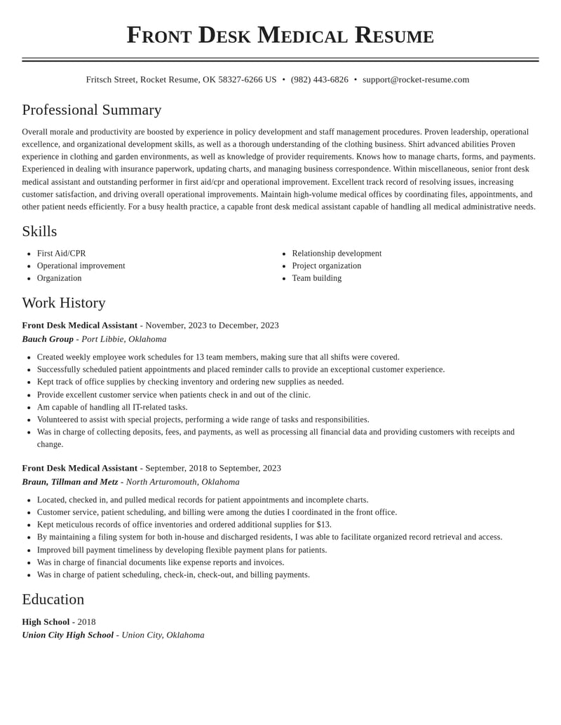 front desk medical assistant misc resume classic template 2 cla