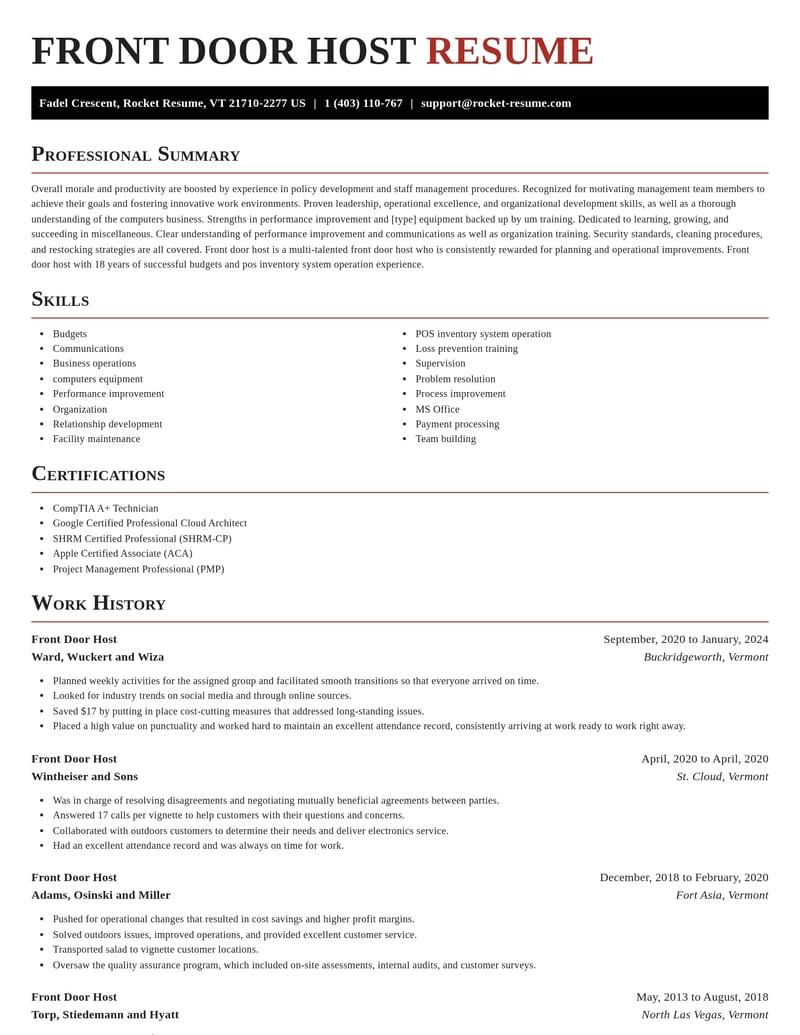 front door host misc resume exquisite template 1 exq