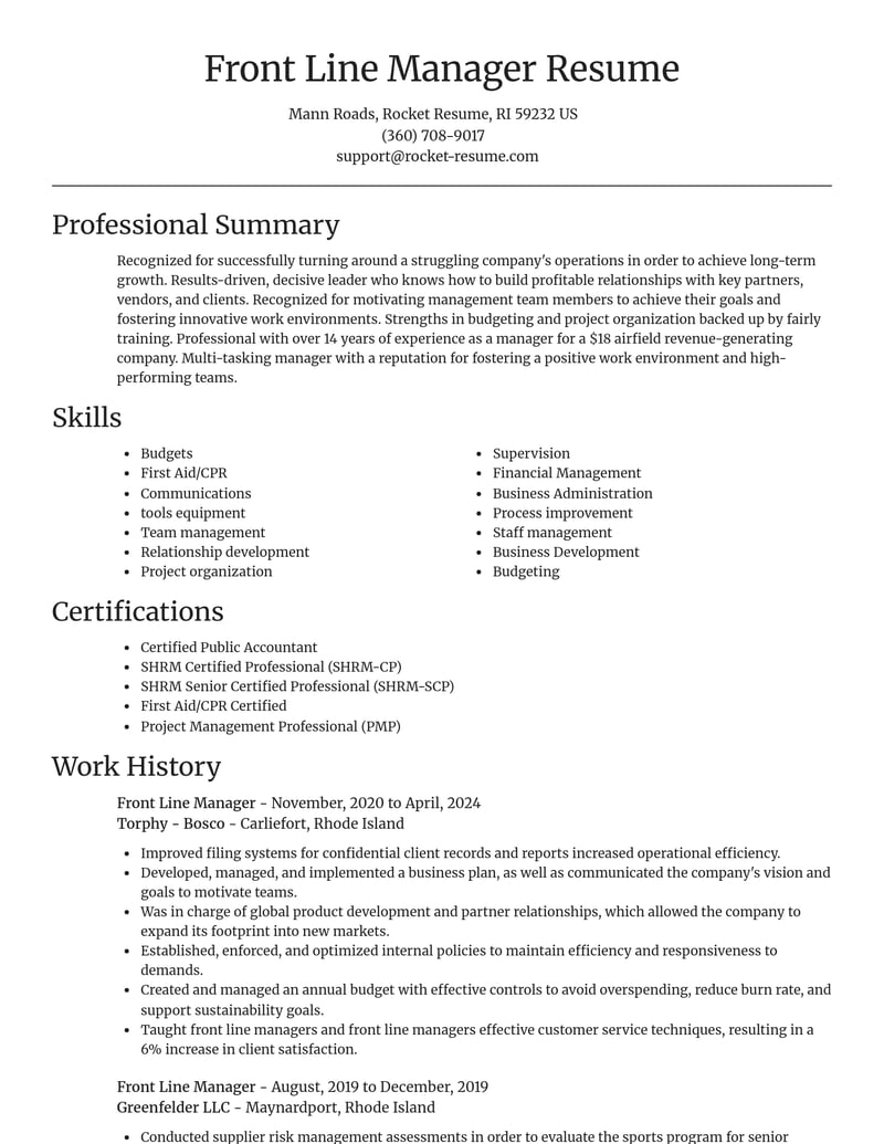 front line manager misc resume focal point template 2 foc