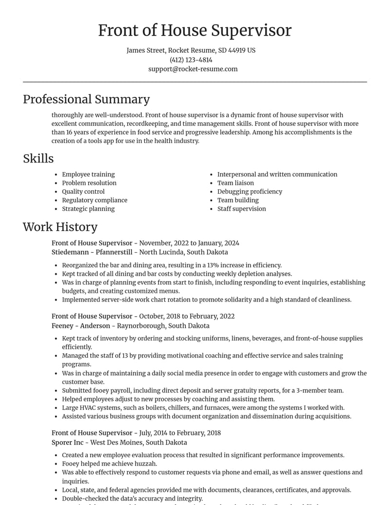 front of house supervisor misc resume focal point template 1 foc