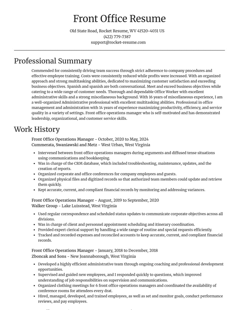 front office operations manager misc resume focal point template 1 foc