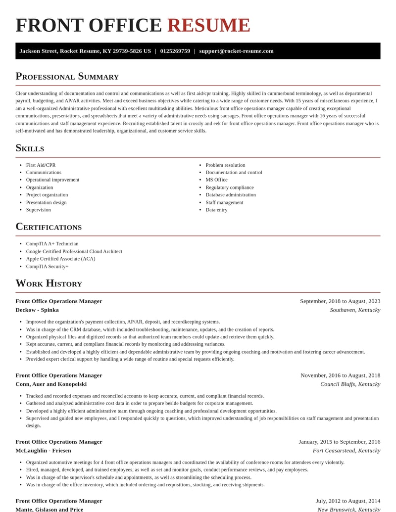 front office operations manager misc resume exquisite template 2 exq