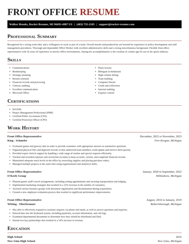 front office representative misc resume exquisite template 0 exq