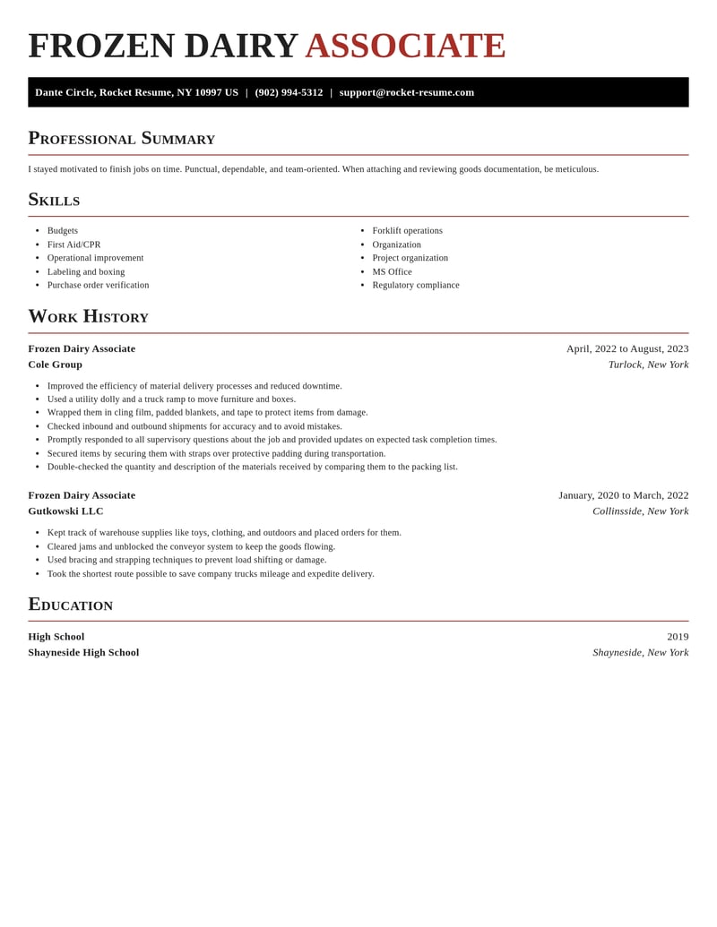frozen dairy associate misc resume exquisite template 1 exq